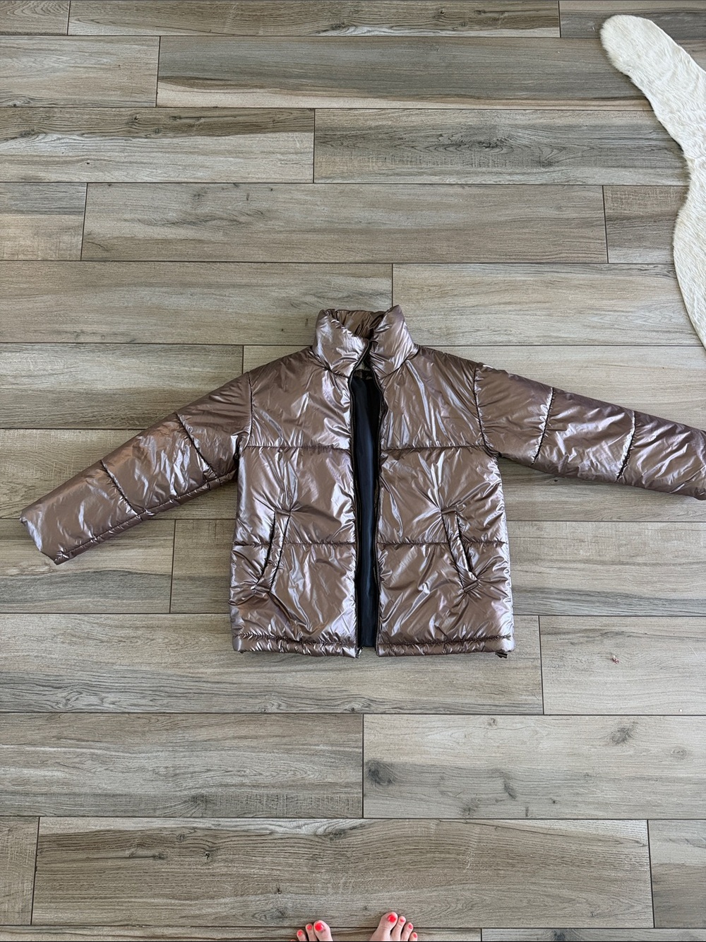 a new day Shiny Taupe Brown Puffer Jacket